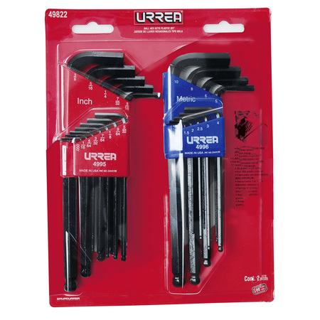 URREA Heavy-duty SAE/metric ball-end L-type hex key set 22Pc 49822HD